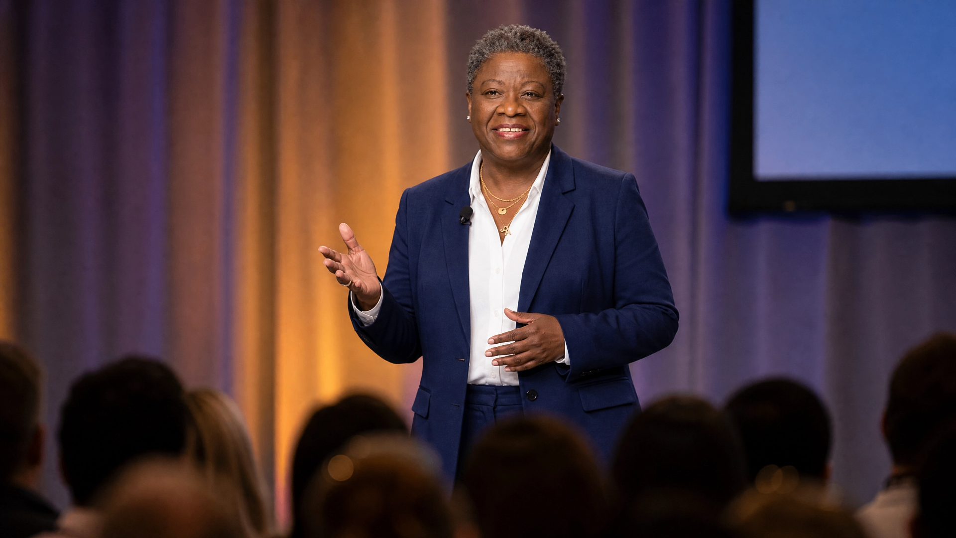 Speaking on stage